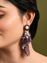handcrafted wine long earrings with white pearls